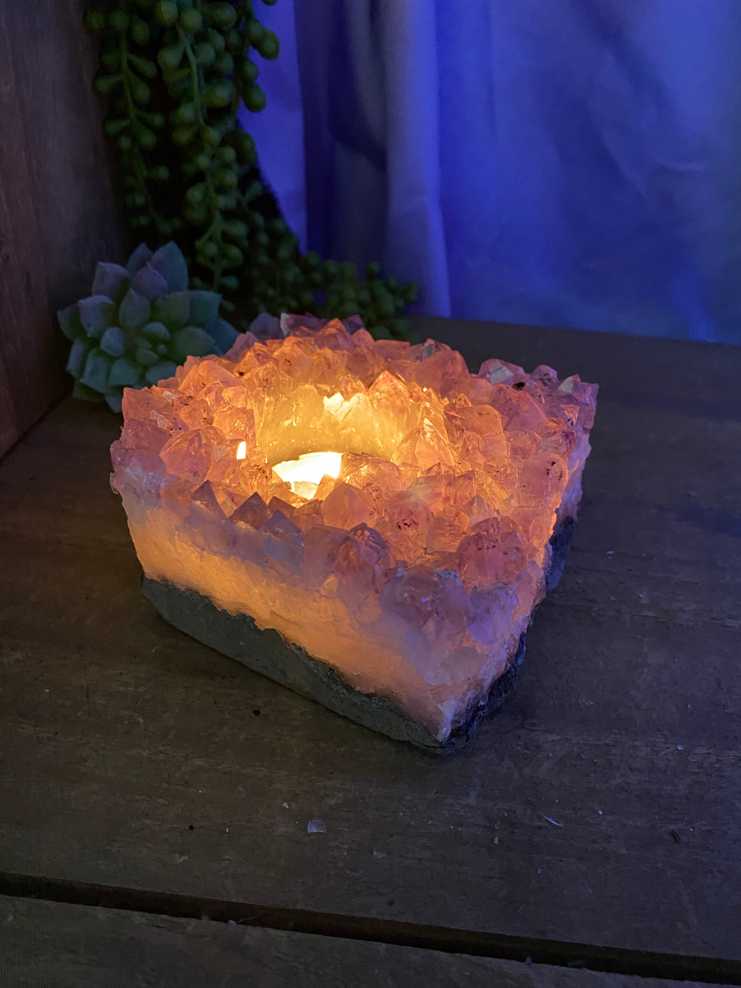 Amethyst Crystal tea light candle holder