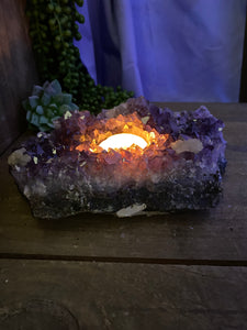 Amethyst Crystal tea light candle holder