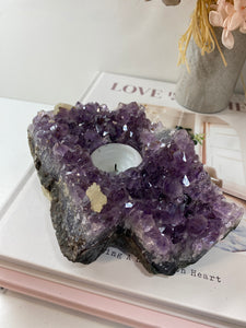 Amethyst Crystal tea light candle holder