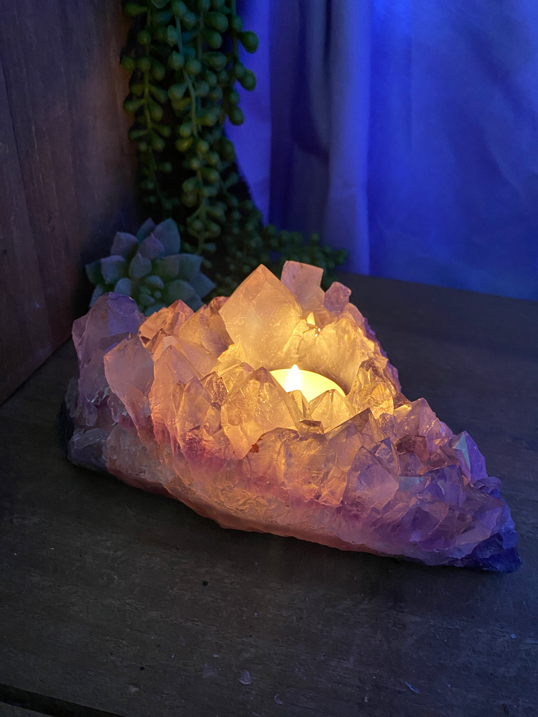 Amethyst Crystal tea light candle holder