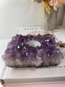 Amethyst Crystal tea light candle holder