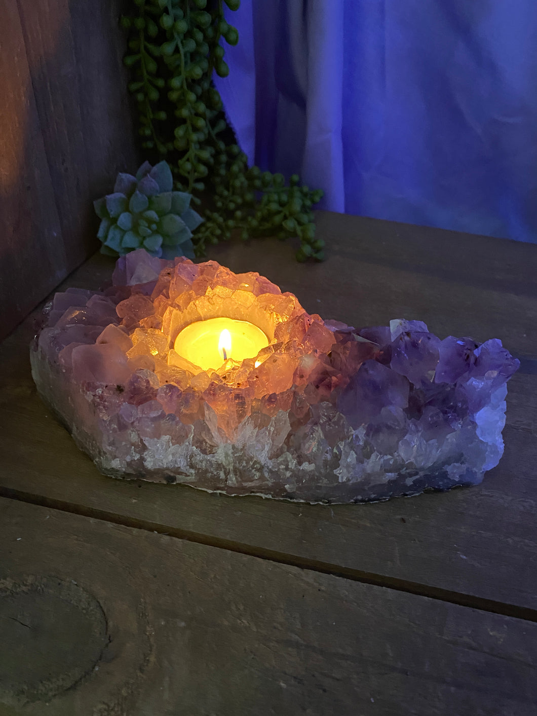 Amethyst Crystal tea light candle holder