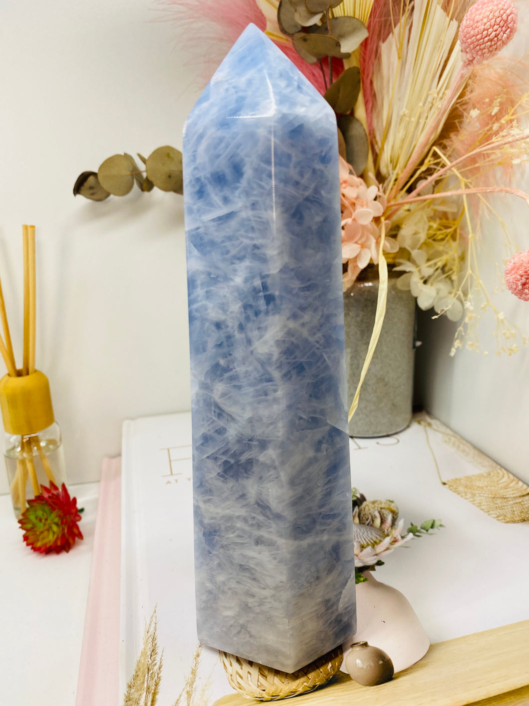 Blue Calcite natural stone tower -  home décor or unique bedroom display