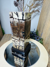 Load image into Gallery viewer, Dendritic Limestone Tower on stand