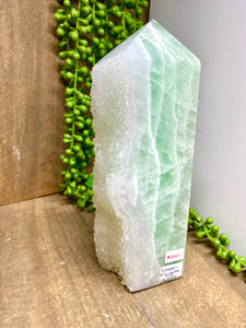 Green Fluorite and Quartz crystal Tower