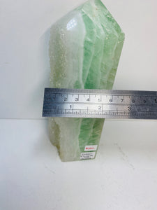 Green Fluorite and Quartz crystal Tower