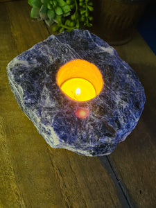 Sodalite tea light Candle Holders, natural stone / crystal