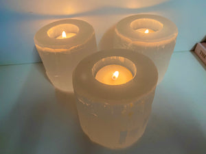 Medium Selenite tea light candle holder