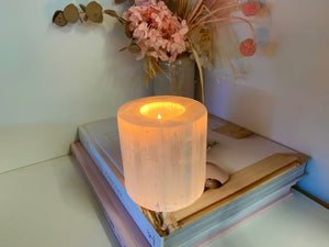 Medium Selenite tea light candle holder