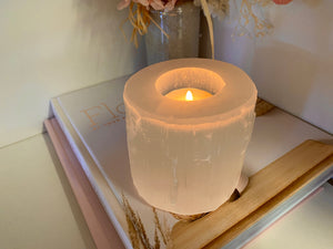 Medium Selenite tea light candle holder