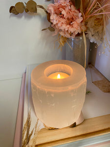 Medium Selenite tea light candle holder