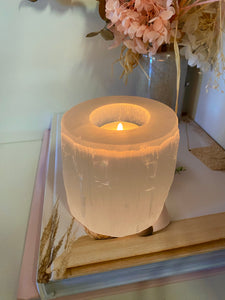 Medium Selenite tea light candle holder