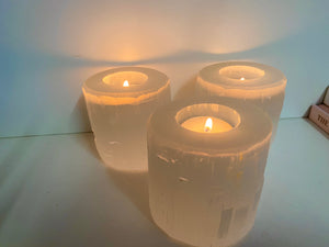 Medium Selenite tea light candle holder