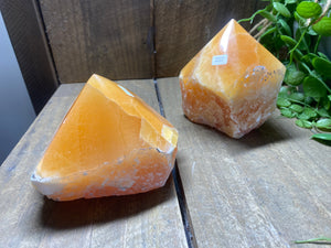 Orange Calcite semi polished points