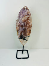 Load image into Gallery viewer, Pink Amethyst Crystal on black display stand