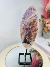 Load image into Gallery viewer, Pink Amethyst Crystal on black display stand