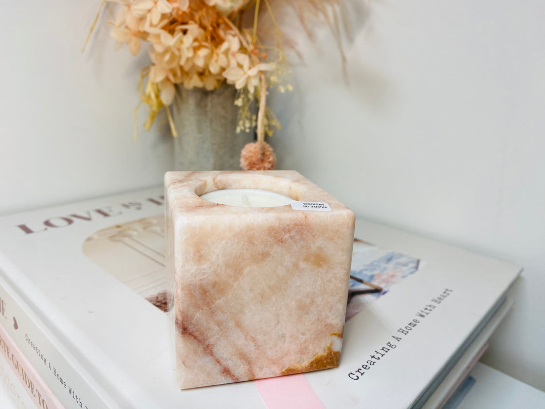 Pink Calcite Tea light candle holder