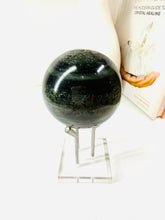 Load image into Gallery viewer, Green Hair Jasper sphere on stand