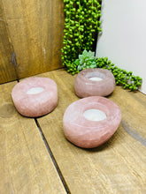 Load image into Gallery viewer, Polished Rose Quartz crystal tea light candle holder