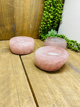 Load image into Gallery viewer, Polished Rose Quartz crystal tea light candle holder