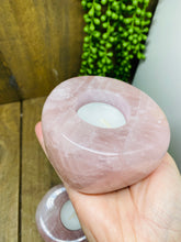 Load image into Gallery viewer, Polished Rose Quartz crystal tea light candle holder