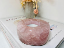 Load image into Gallery viewer, Polished Rose Quartz crystal tea light candle holder