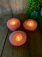 Load image into Gallery viewer, Polished Rose Quartz crystal tea light candle holder