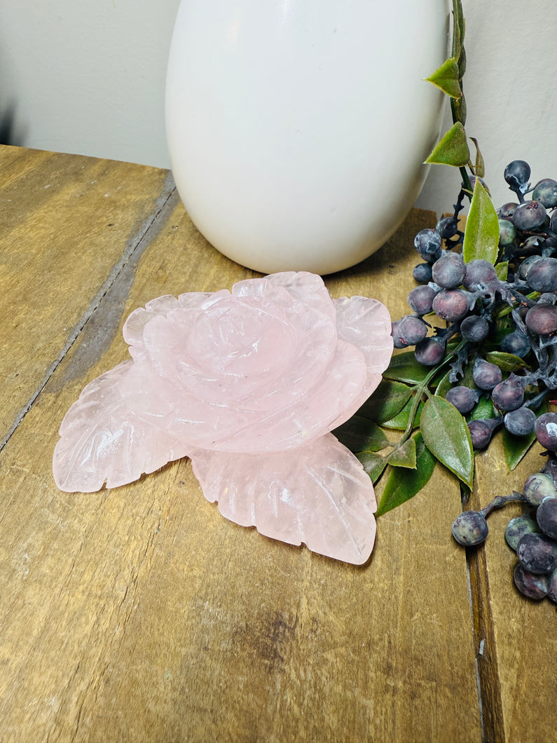 Rose Quartz hand carved flower