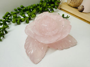 Rose Quartz hand carved flower