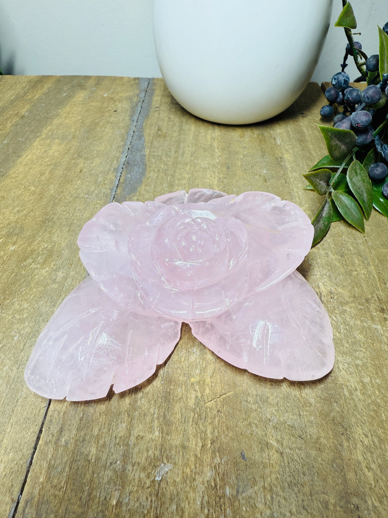 Rose Quartz hand carved flower