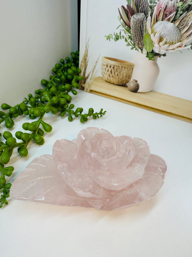 Rose Quartz hand carved flower