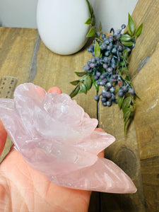 Rose Quartz hand carved flower