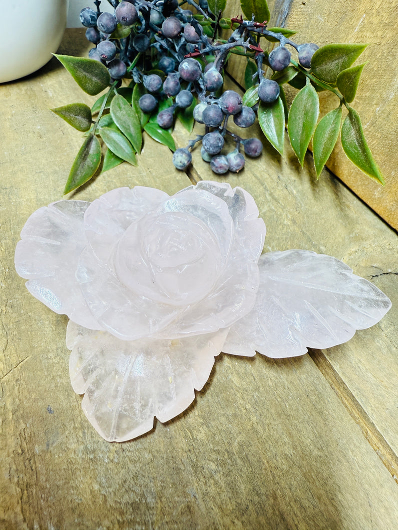 Rose Quartz hand carved flower