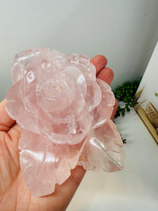 Rose Quartz hand carved flower