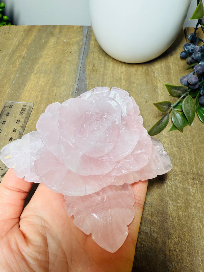 Rose Quartz hand carved flower