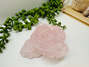 Rose Quartz hand carved flower