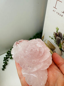Rose Quartz hand carved flower