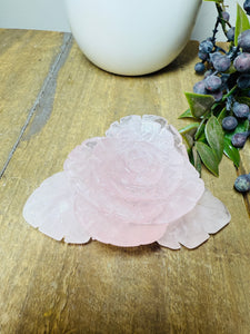 Rose Quartz hand carved flower