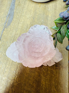 Rose Quartz hand carved flower