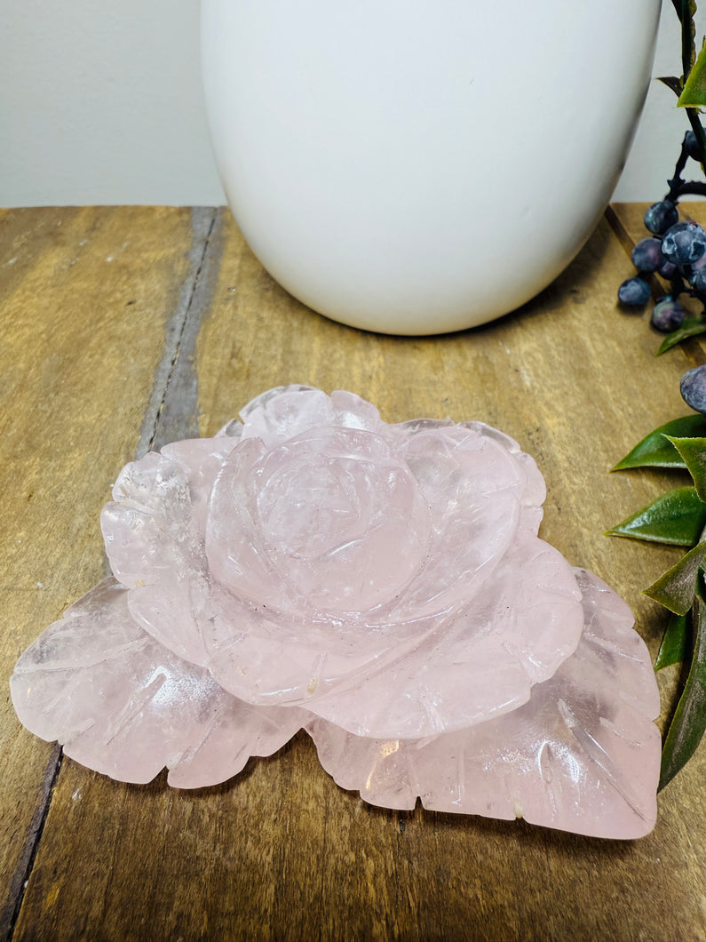 Rose Quartz hand carved flower