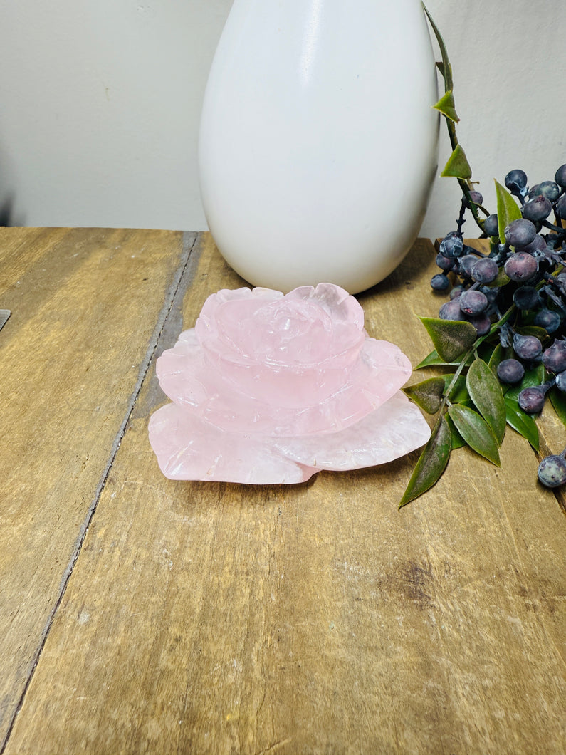 Rose Quartz hand carved flower