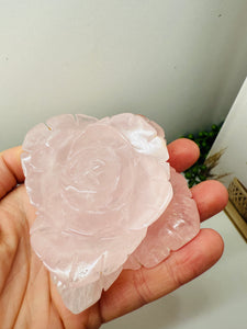 Rose Quartz hand carved flower