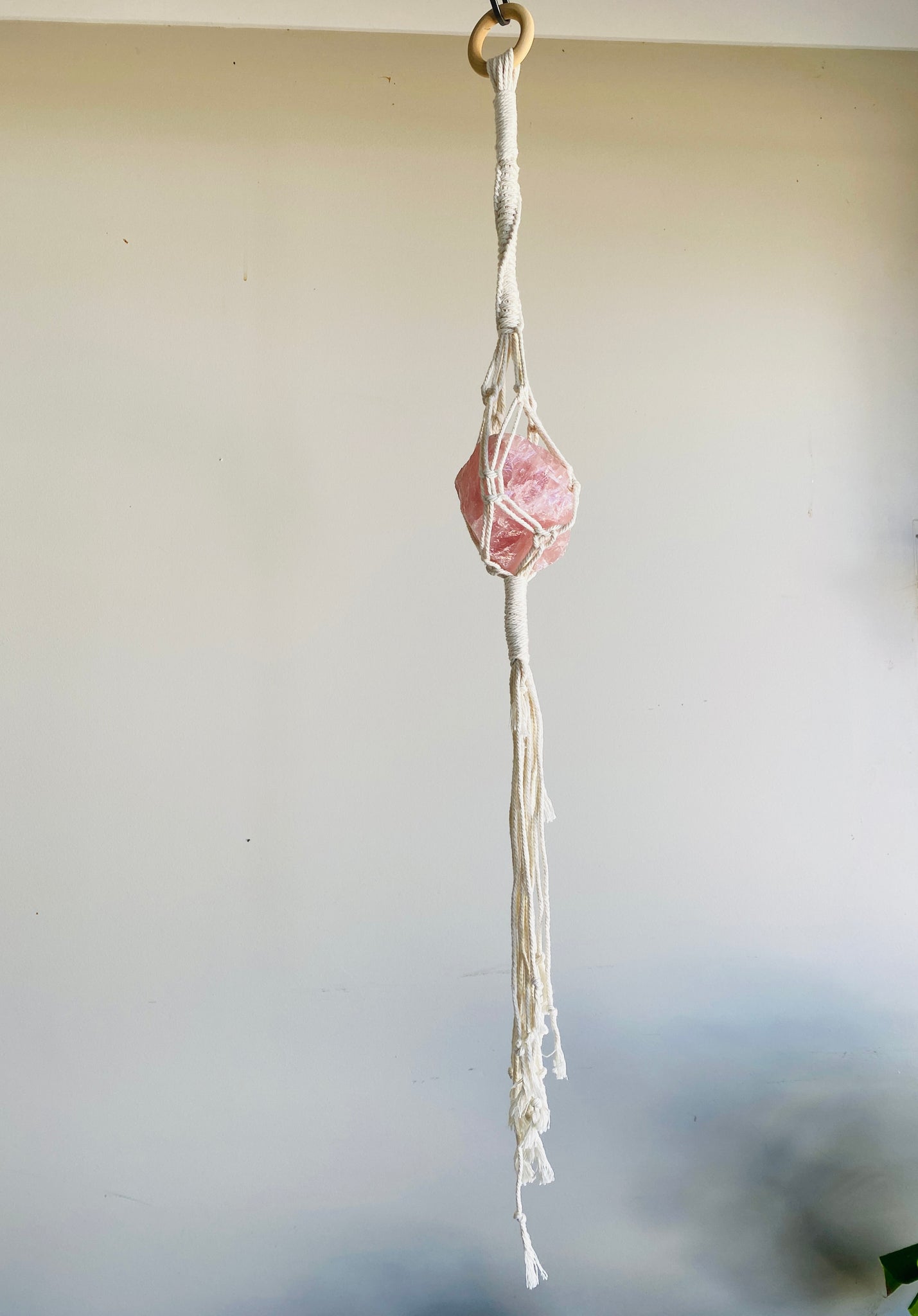 Load image into Gallery viewer, Rose Quartz Macrame - hanging crystal