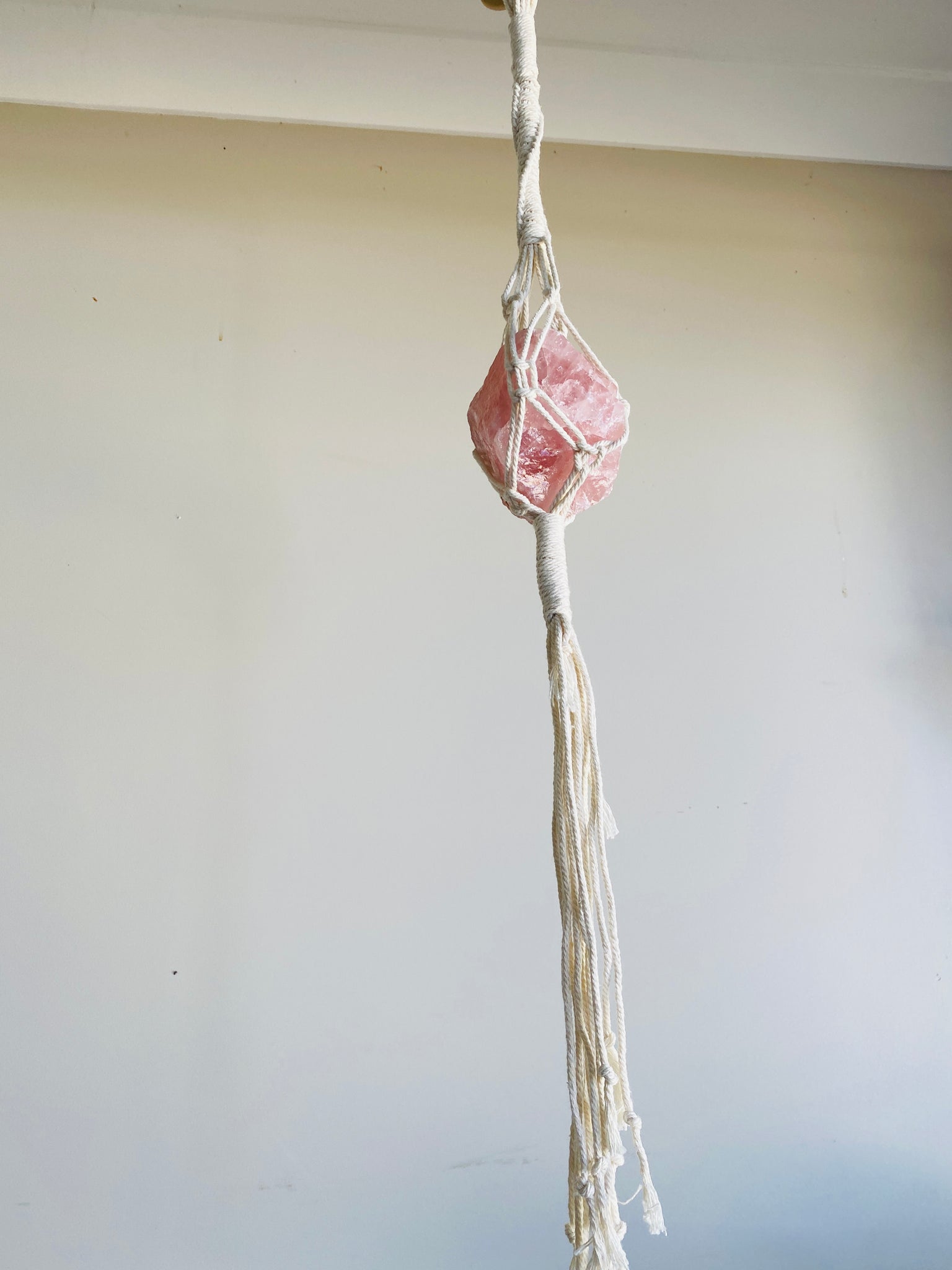 Load image into Gallery viewer, Rose Quartz Macrame - hanging crystal