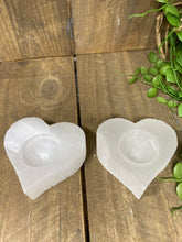 Load image into Gallery viewer, Selenite love heart tea light candle holder