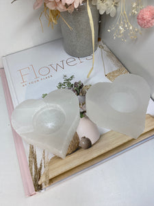 Selenite love heart tea light candle holder