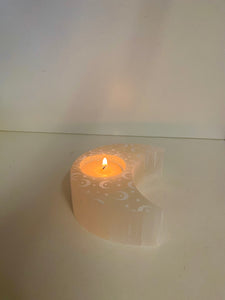 Selenite moon tea light candle holder