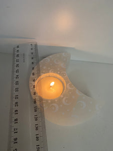 Selenite moon tea light candle holder