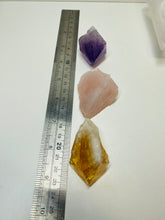 Load image into Gallery viewer, Selenite square bowl with Amethyst point, Citrine point and Rose Quartz piece