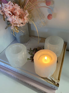Selenite tea light candle holder
